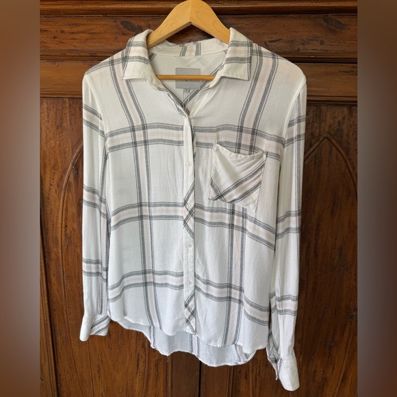 Rails Hunter Shirt Women's Medium White Pink Blush Ash Plaid Button Down - Picture 1 of 10